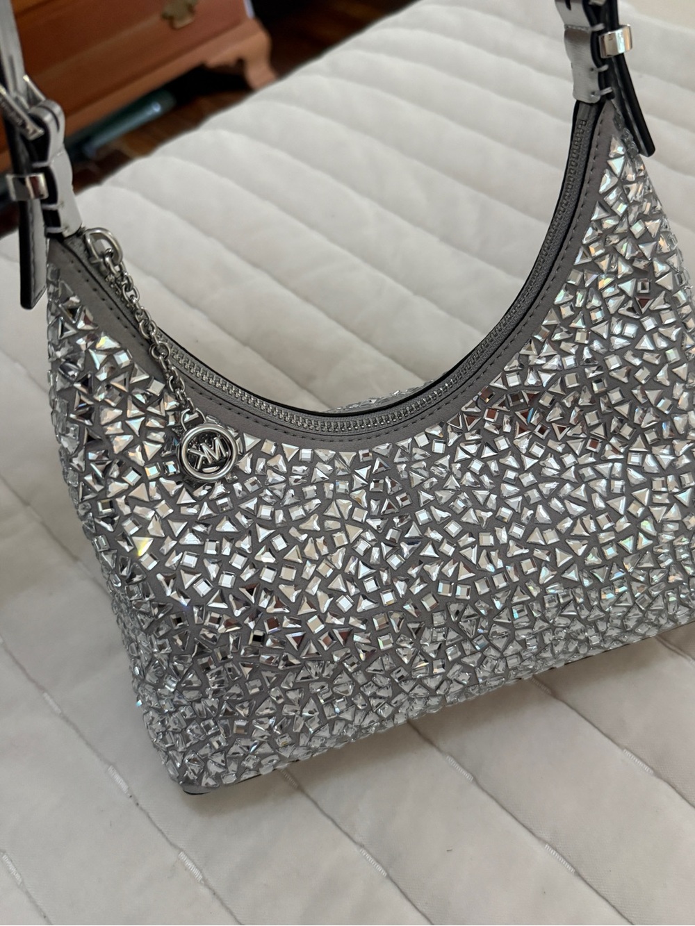 Michael Kors Silver Crystal Mosaic Shoulder Bag